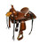 12"Double T hard seat roper style saddle with Aztec design tooling. 