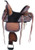 15", 16" Double T Treeless Saddle with Hand Painted arrow design. Saddle is fully basketweave tooled with a black suede seat and natural buckstitch trim. Saddle comes with a hoof pick holder on skirt that is accented with a hand painted arrow design. Accented with brushed nickel engraved conchos, aluminum stirrups, leather strings, and comes complete with nylon off billet and tie strap.

Seat: 15", 16"

Swell:  13”

Tree: Treeless

Horn:  3”

Cantle: 4.5"

Skirts: 12" X 25"

Stirrup Adjustment: 30" to 36"
**additional holes can be added to stirrup leathers**

 Weight: 22lbs Lazy Oak Equine https;//www.lazyoakequine.com