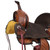 Accented with silver berry slotted conchos and chocolate saddle strings, this saddle exudes traditional Western charm. The aluminum stirrups with rubber tread ensure comfort and stability for the rider, while the leather tie strap, off billet, and back rigging with a knife holder pocket provide practicality and convenience. Whether you’re competing in the arena or enjoying a ride on the trail, this saddle offers a seamless blend of style and function. Full Quarter Tree