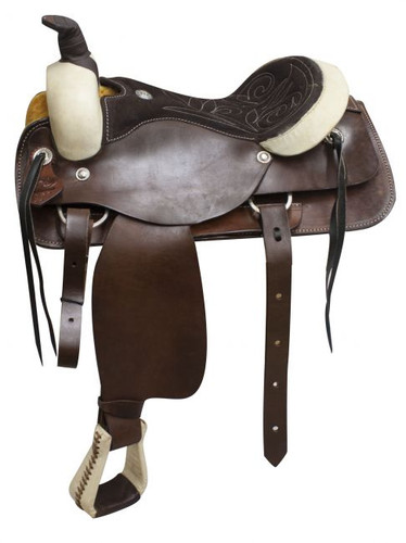 16 Fully tooled Buffalo roper style saddle with suede leather seat