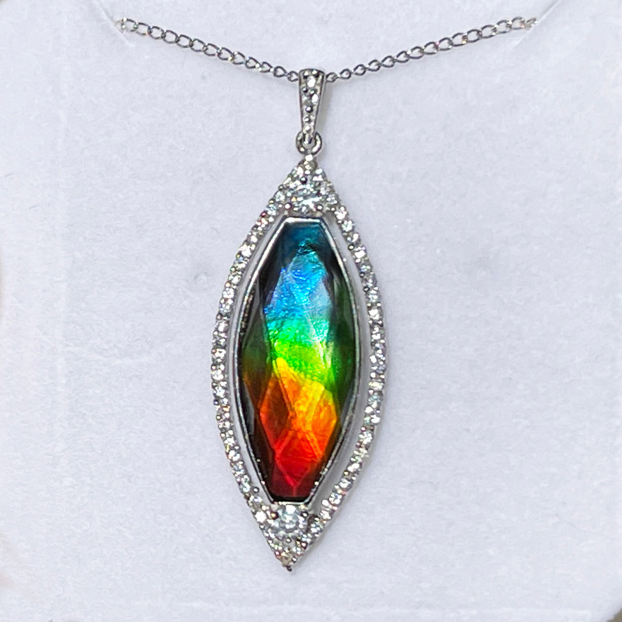 Ammolite Faceted Marquise Sterling Silver Bling Pendant 47SP