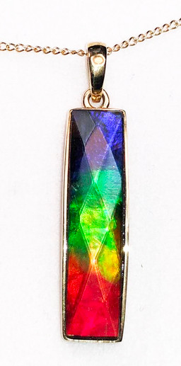 18K Ammolite Bar Column Pendant Faceted  40GP 18K Ammolite Bar Column Pendant Faceted  40GP