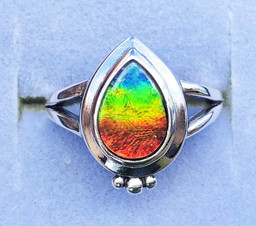 Ammolite Pear Ring Sterling Silver 3SR Ammolite Pear Ring Sterling Silver 3SR
