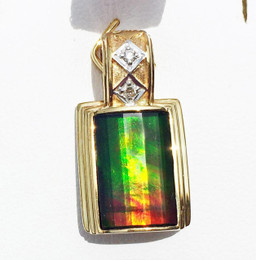 Korite Ammolite Faceted Rectangle Pendant  4KGP Korite Ammolite Faceted Rectangle Pendant  4KGP