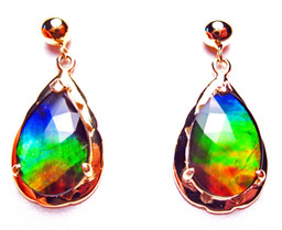Korite Ammolite Faceted Pear Rene 18K Earrings 4KGE Korite Ammolite Faceted Pear Rene 18K Earrings 4KGE