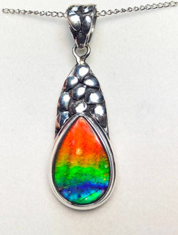 Ammolite Pear Teardrop Sterling Silver Pendant  3SP Ammolite Pear Teardrop Sterling Silver Pendant  3SP