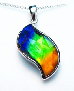 Ammolite Faceted Leaf Sterling Silver Pendant A-61SP Ammolite Faceted Leaf Sterling Silver Pendant A-61SP