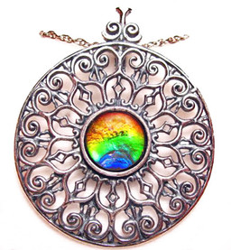 Ammolite Round Fancy Sterling Silver Pendant/Enhancer  84SP Ammolite Round Fancy Sterling Silver Pendant/Enhancer  84SP
