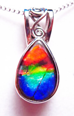 Ammolite Pear Teardrop Sterling Silver Scrollwork Pendant 78SP Ammolite Pear Teardrop Sterling Silver Scrollwork Pendant 78SP