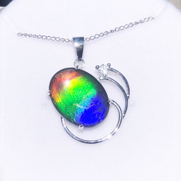 Ammolite  Oval Offset Sterling Silver Pendant 56SP Ammolite  Oval Offset Sterling Silver Pendant 56SP
