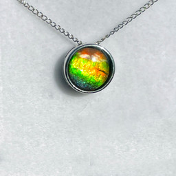 Ammolite Round Sterling Silver Slide Pendant Necklace  140SP Ammolite Round Sterling Silver Slide Pendant Necklace  140SP