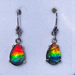 14K White Gold Ammolite Pear Teardrop Dangle Drop Earrings 14K White Gold Ammolite Pear Teardrop Dangle Drop Earrings