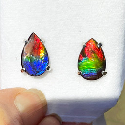 14KW Ammolite Pear Teardrop Stud Earrings 14GE 14KW Ammolite Pear Teardrop Stud Earrings 14GE