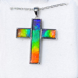 Ammolite Sterling Silver Cross Pendant Necklace  147SP Ammolite Sterling Silver Cross Pendant Necklace  147SP