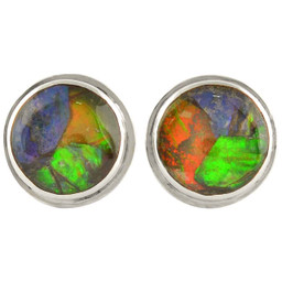 Ammolite Mosaic Round Post Sterling Silver Earrings 34SE Ammolite Mosaic Round Post Sterling Silver Earrings 34SE
