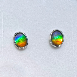 Ammolite Oval Stud Earrings Sterling Silver 28SE Ammolite Oval Stud Earrings Sterling Silver 28SE