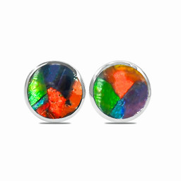 Ammolite Round Mosaic Post Sterling Silver Earrings Ammolite Round Mosaic Post Sterling Silver Earrings