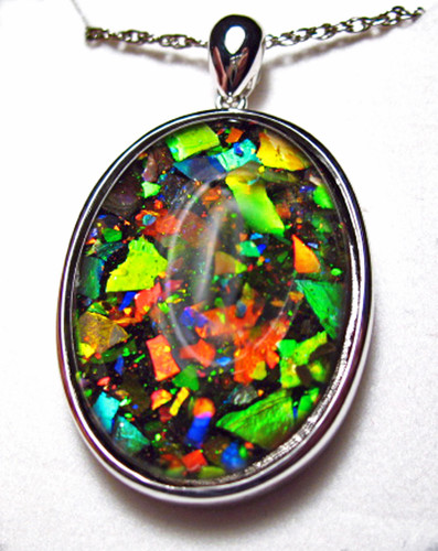 Ammolite Mosaic  Oval Sterling Silver Pendant 49SP