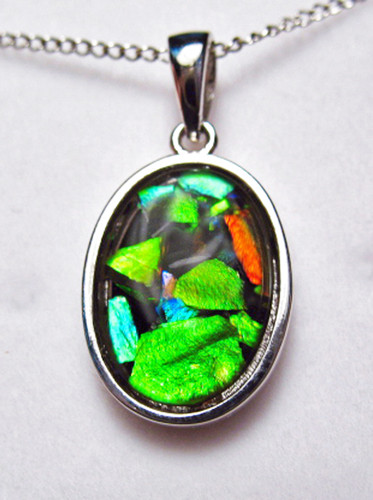 Ammolite Mosaic  Oval Sterling Silver Pendant 74SP