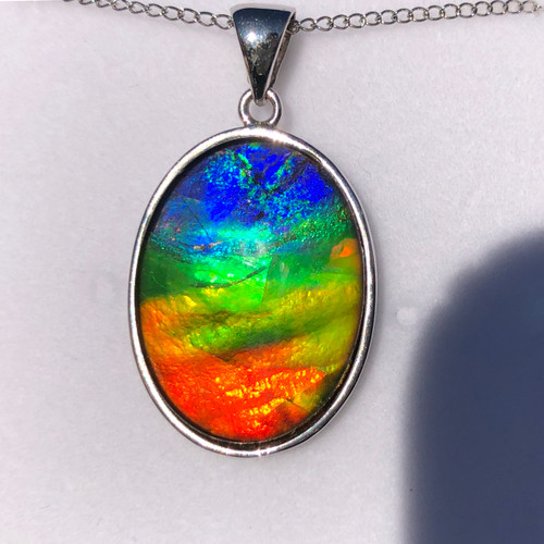 Ammolite Oval Sterling Silver Necklace Pendant 31SP