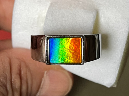 Mens Ammolite Ring In 14k Gold - Natural AAA Grade Gemstone With 3 Colors, Designed By Ellen - View #9