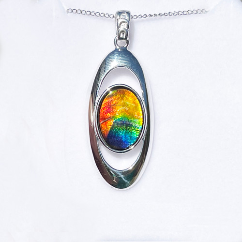 Ammolite Oval in Oval Sterling Silver Necklace Pendant