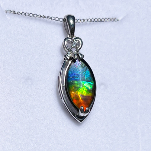 Ammolite Marquise CZ in Heart Sterling Silver Pendant 28SP