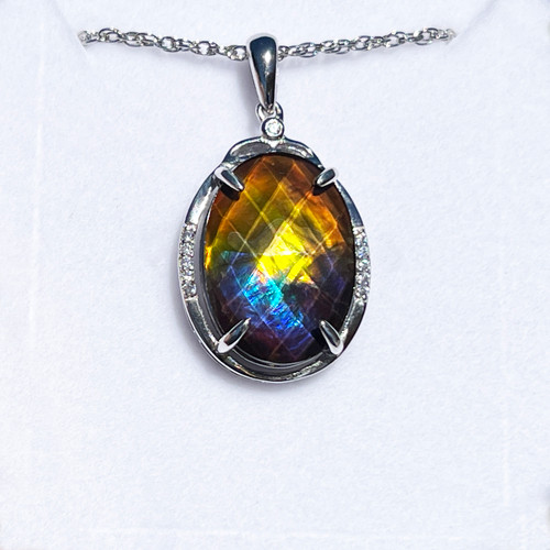 Ammolite Oval Faceted Pendant Necklace