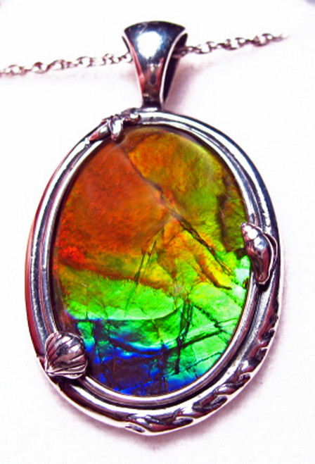 Ammolite Oval Sterling Silver Nautical Pendant 26SP