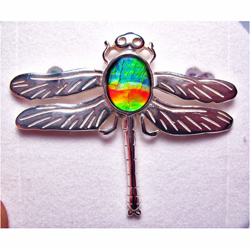Ammolite Oval Dragonfly Pin Brooch Sterling Silver 2SDFP
