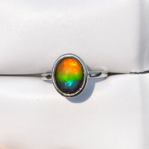Ammolite Oval Ring Sterling Silver