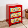 Red Hand Painted Elephant Tree of Life Chest of 3 Drawer  Fairly Traded