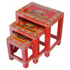 Nest of 3 Hand Painted Red Elephant Tables