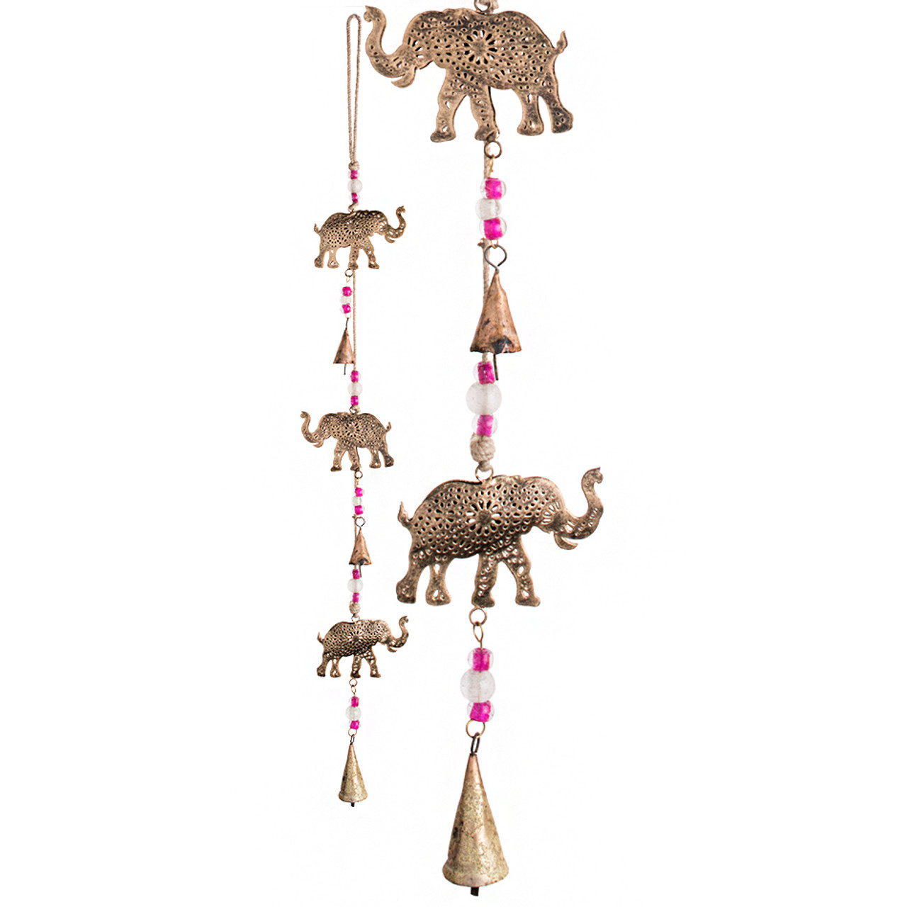 String of 3 Elephants with Beads and Bells - Fair Trade