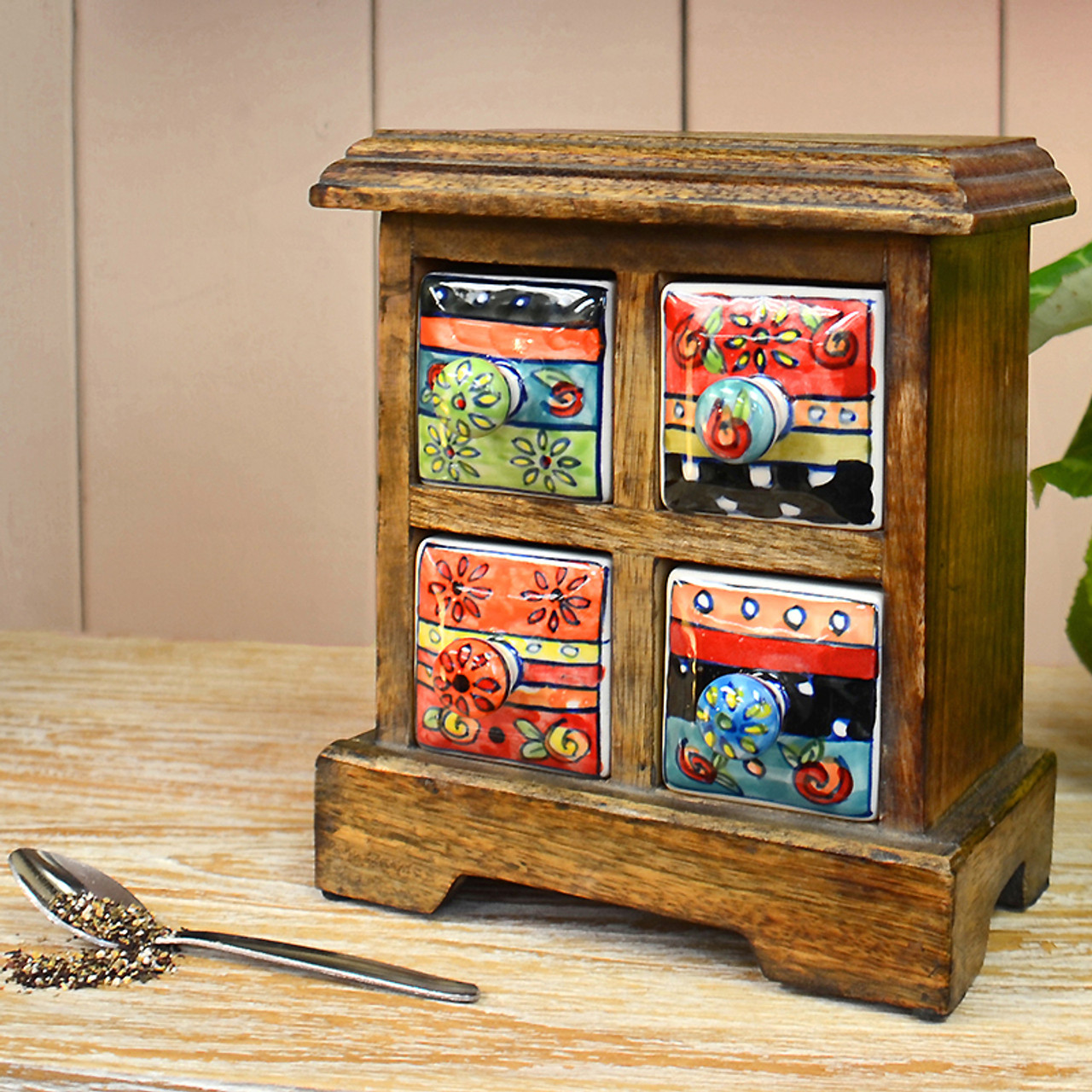 Hand Painted 4 Drawer Spice Chest Fair Trade Present Company