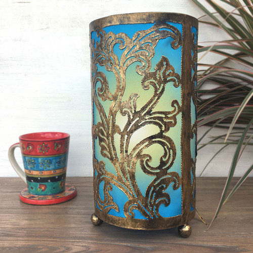 Cut-Work Metal Table Lamp Turquoise Cut-Work Metal Table Lamp Turquoise