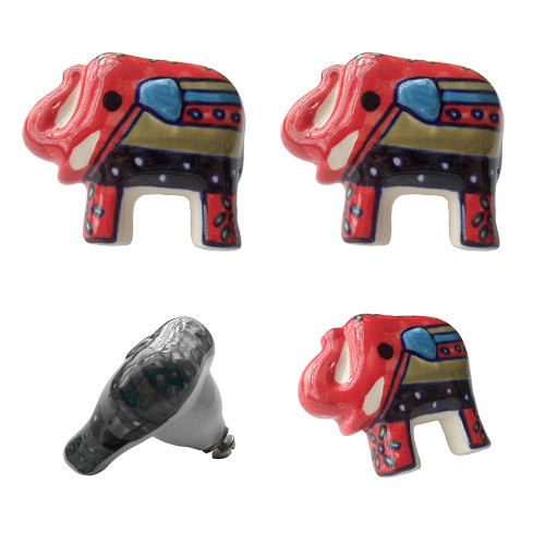 Set of 4  Hand Painted Elephant Door Knobs Red Set of 4  Hand Painted Elephant Door Knobs Red