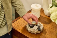 Image of Tile- Slate on a keychain in a bowl