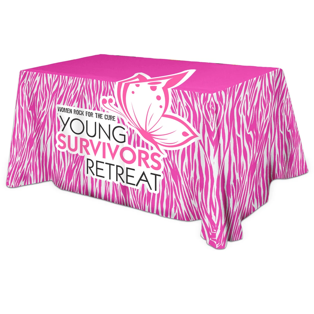 All Over Full Color rPET Polyester Dye Sub Table Cover - flat poly 4-sided, fits 6' table