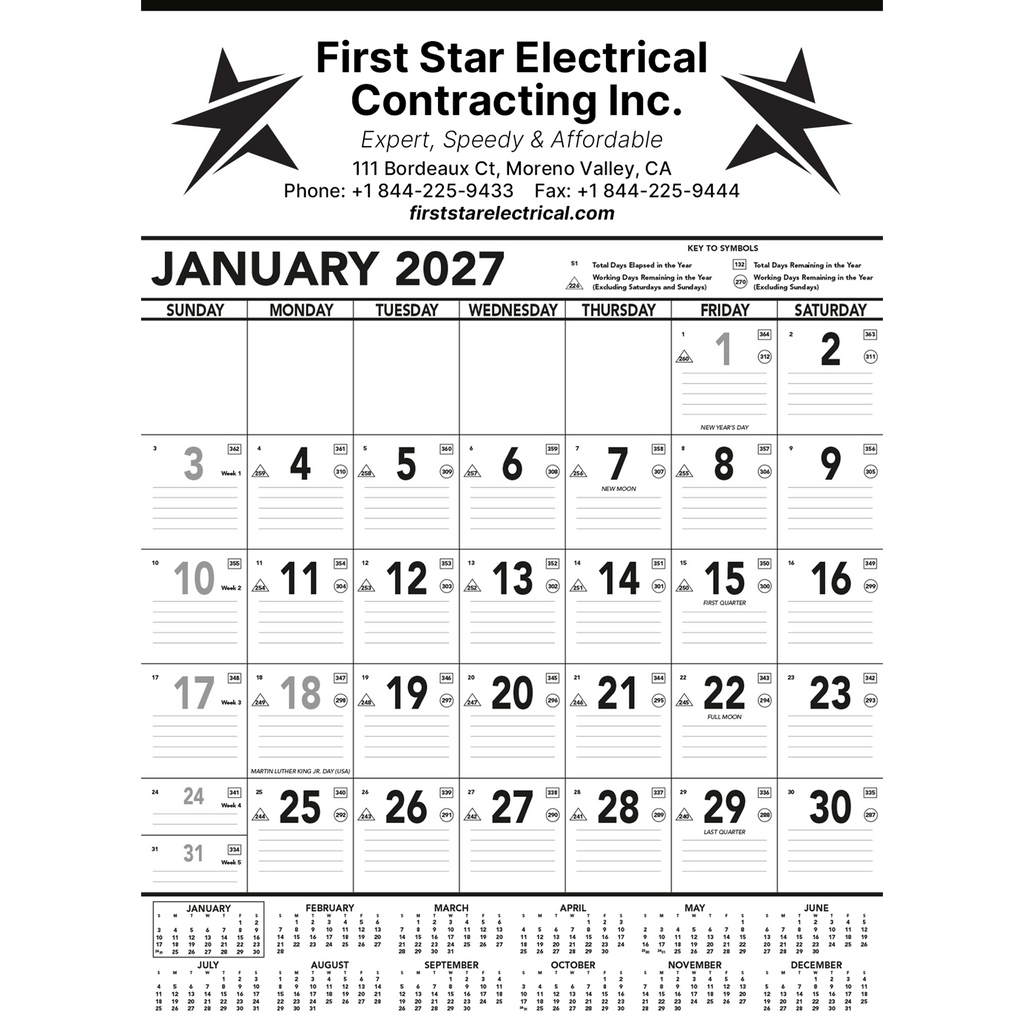 Commercial Contractor Calendar: Black & White 2027