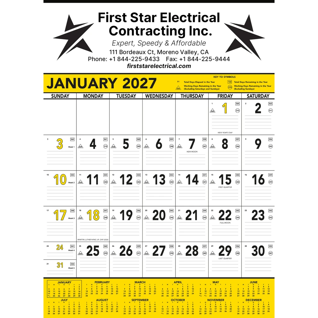 Commercial Contractor Calendar: Yellow & Black 2027