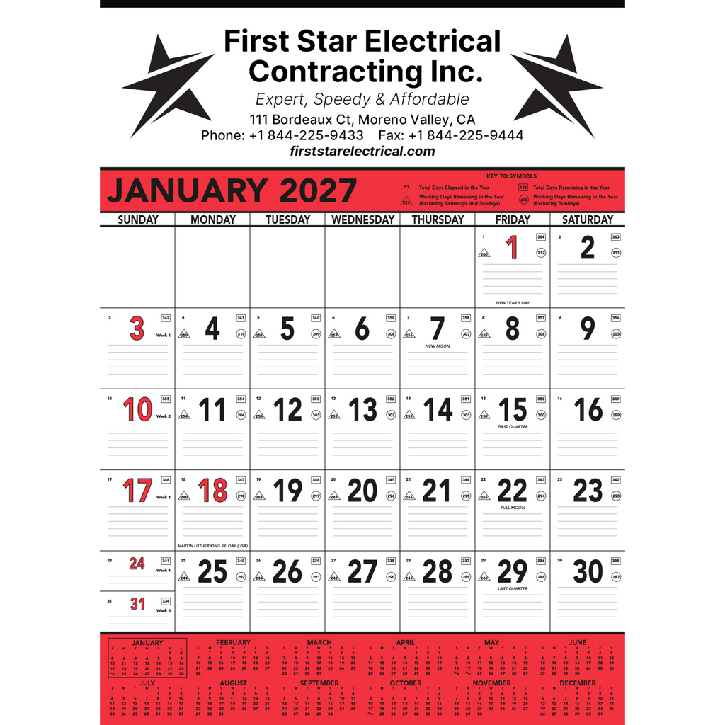Commercial Contractor Calendar: Red & Black 2027