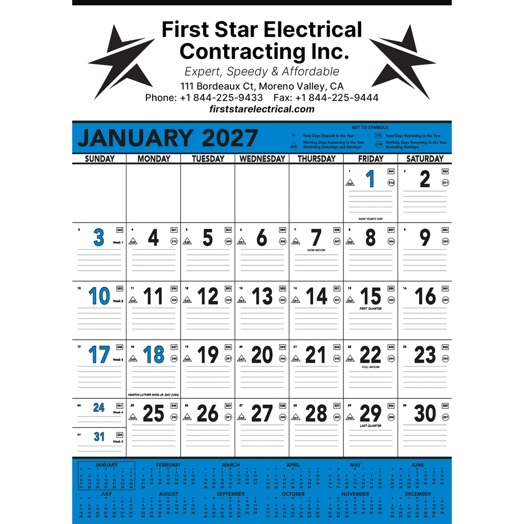 Commercial Contractor Calendar: Blue & Black 2027