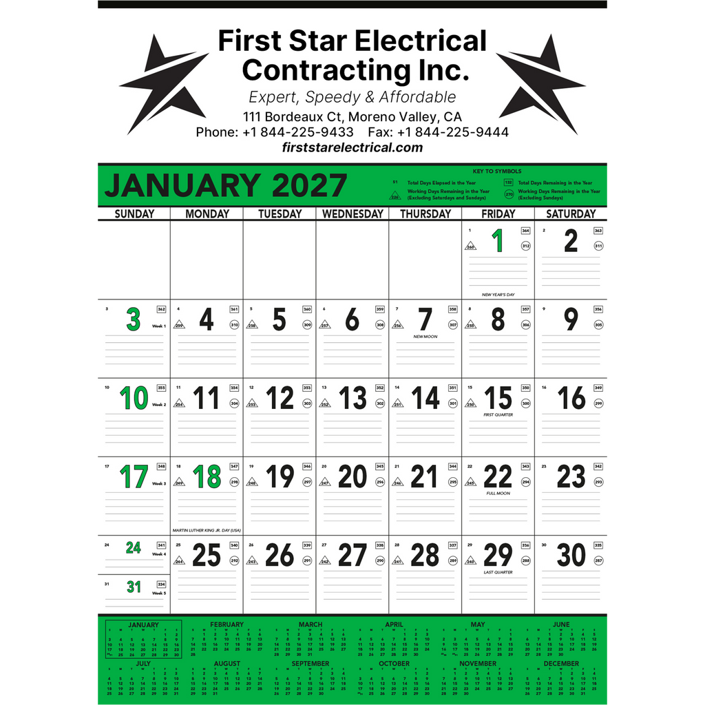 Commercial Contractor Calendar: Green & Black 2027