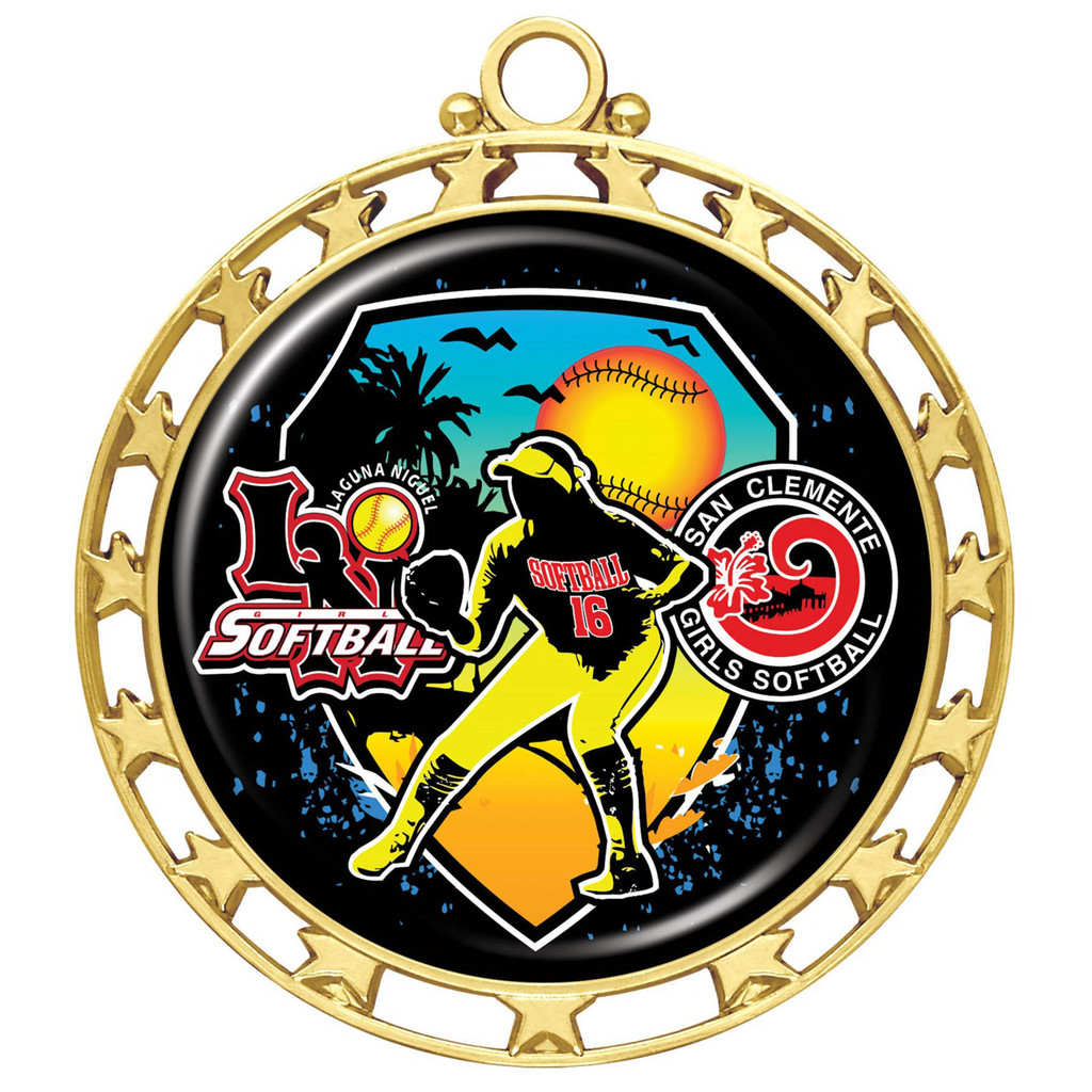 Digistock Medals: Star Cut Out Border With 2" Dia Insert In Shiny Finish