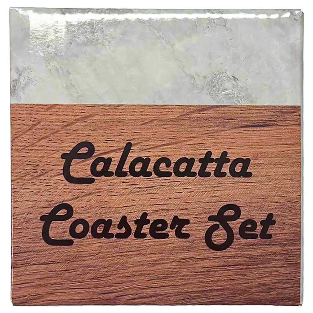 2 Piece Acacia Wood & Marble Coaster Set