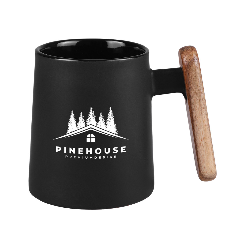 Palmetto 11 oz Black Ceramic Mug with Wooden Handle