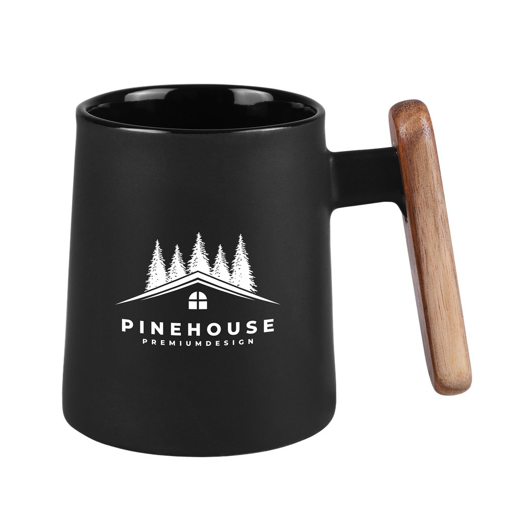Palmetto 11 oz Black Ceramic Mug with Wooden Handle