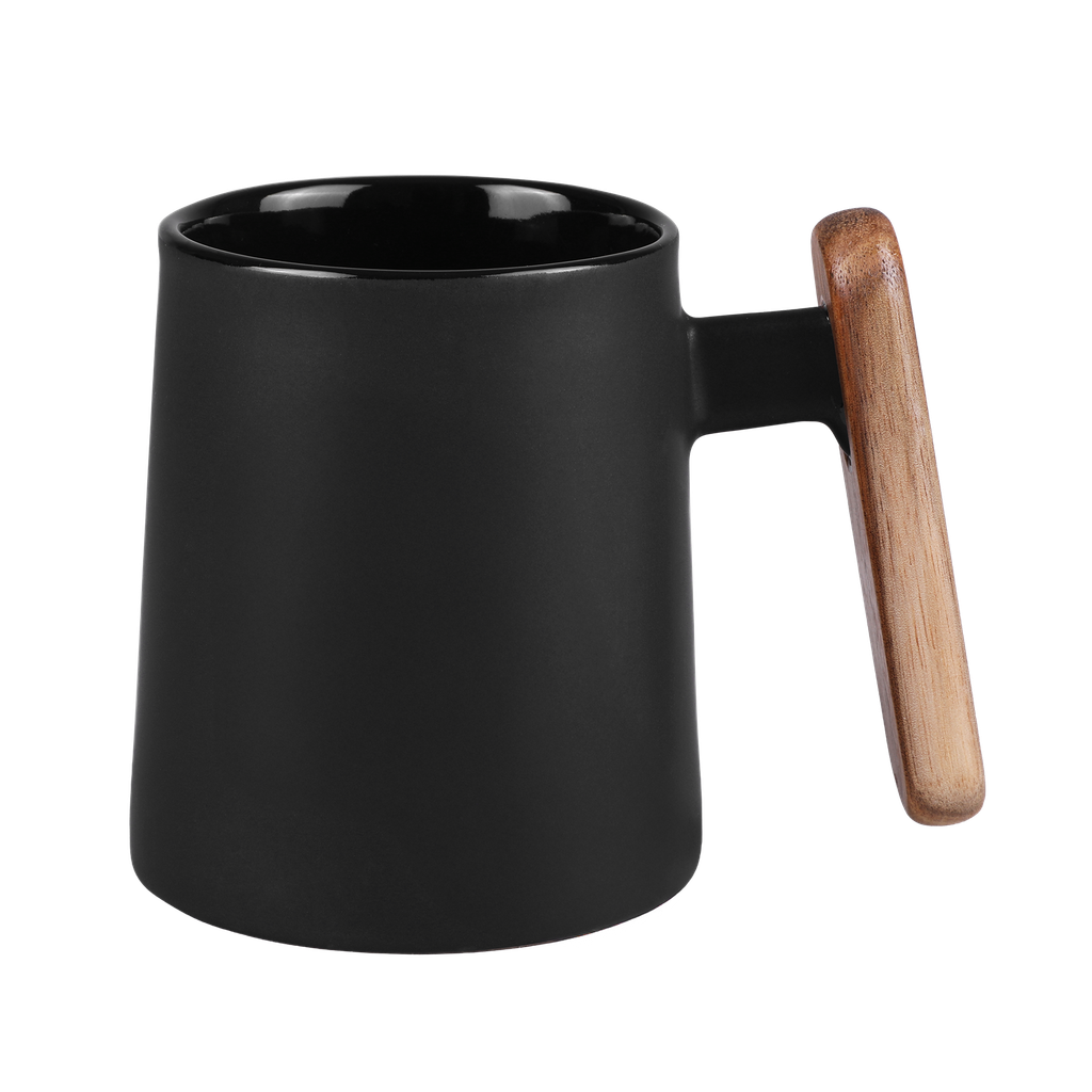 Palmetto 11 oz Black Ceramic Mug with Wooden Handle