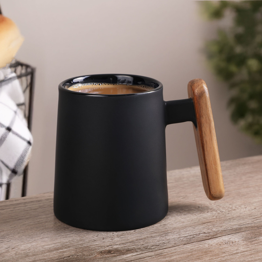 Palmetto 11 oz Black Ceramic Mug with Wooden Handle